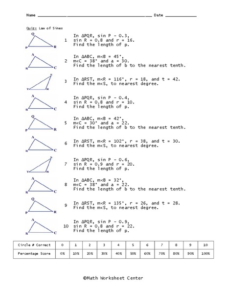 Law of Sines Worksheet