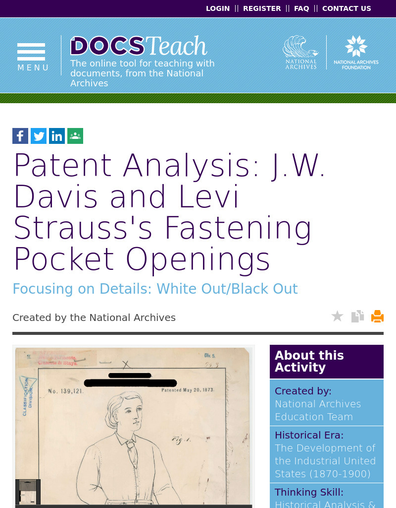 Patent Analysis: J.W. Davis and Levi Strauss's Fastening Pocket Openings Interactive
