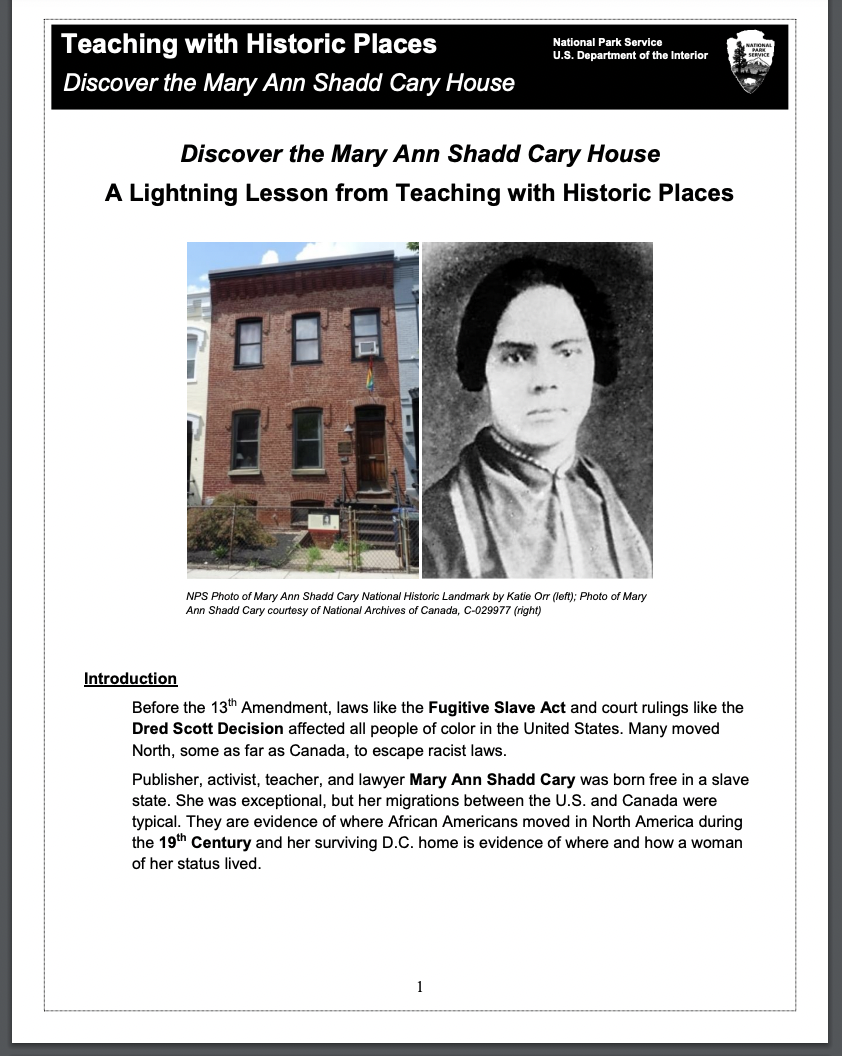 Discover the Mary Ann Shadd Cary House Lesson Plan