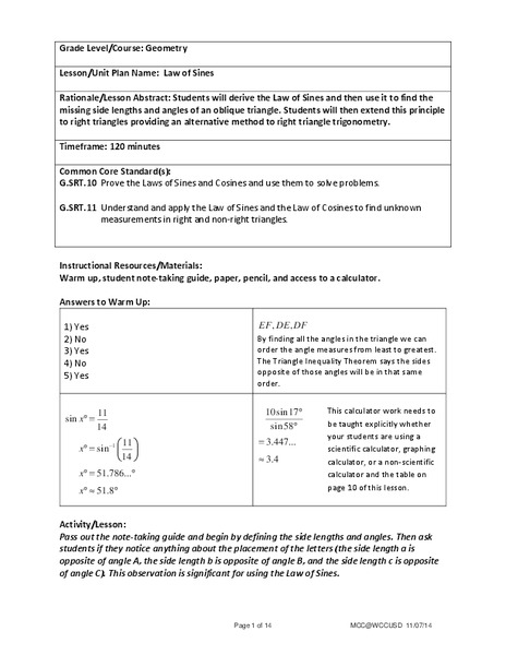 Law of Sines Lesson Plan