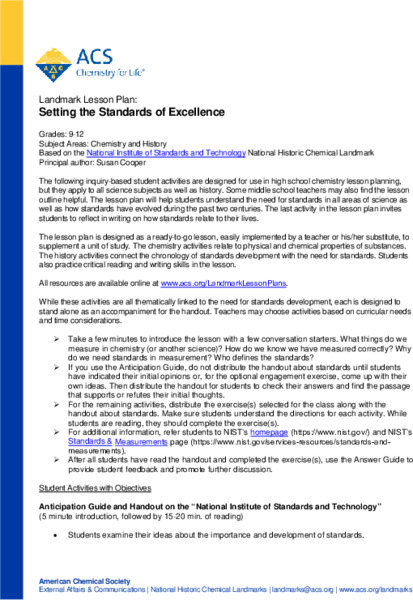 Setting the Standards of Excellence Lesson Plan