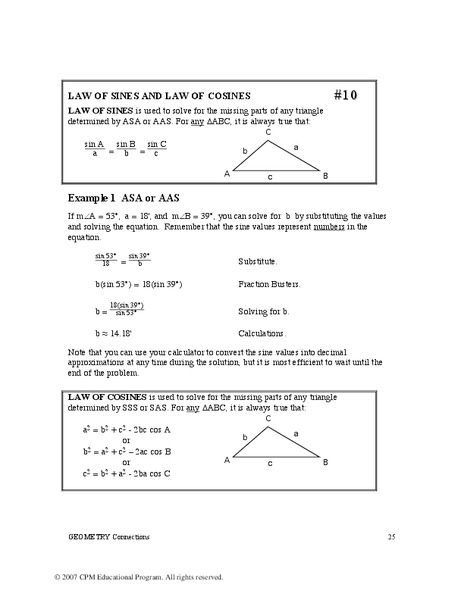 Law of Sines and Law of Cosines Worksheet