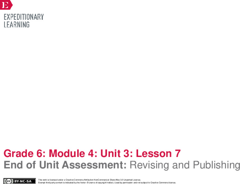 End of Unit Assessment: Revising and Publishing Lesson Plan