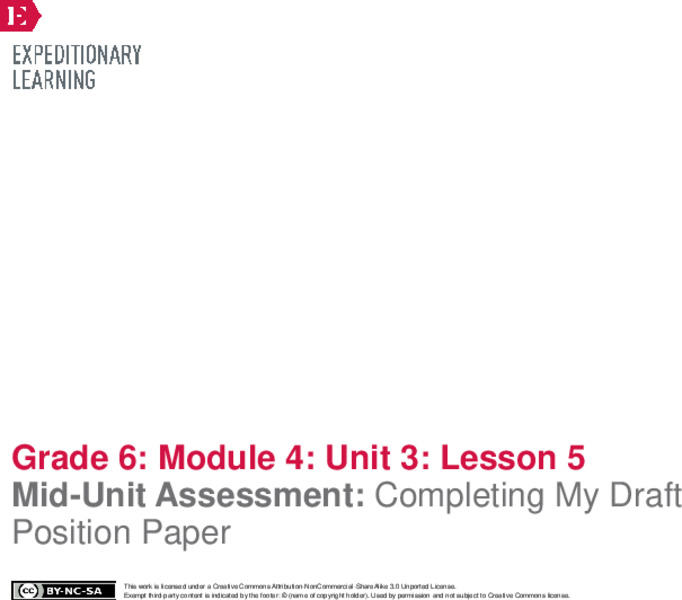 Mid-Unit Assessment: Completing My Draft Position Paper Lesson Plan