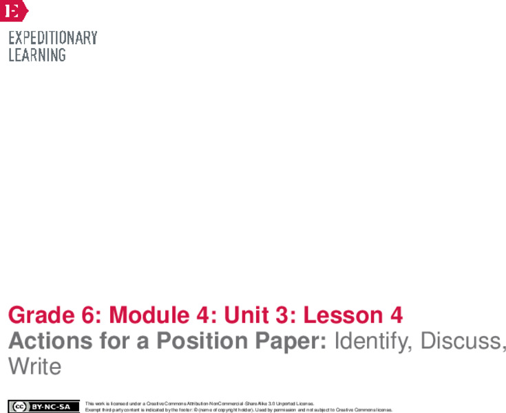 Actions for a Position Paper: Identify, Discuss, Write Lesson Plan