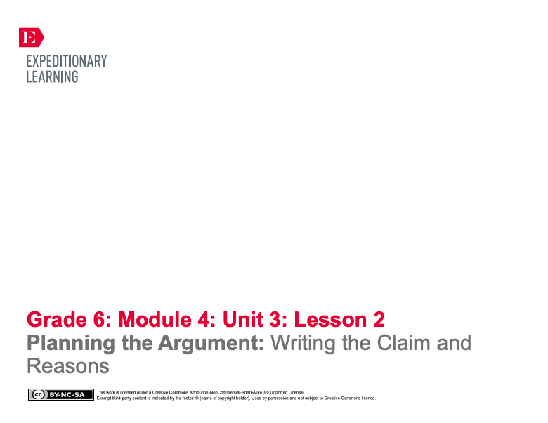 Planning the Argument: Writing the Claim and Reasons Lesson Plan