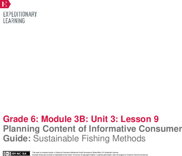 Planning Content of Informative Consumer Guide: Sustainable Fishing Methods Lesson Plan