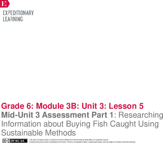 Mid-Unit 3 Assessment Part 1: Researching Information about Buying Fish Caught Using Sustainable Methods Lesson Plan