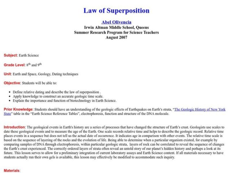 Law of Superposition Lesson Plan