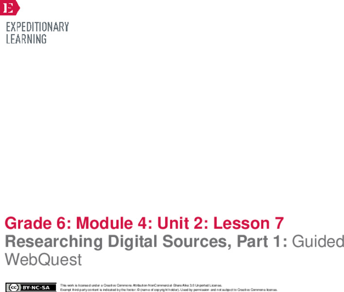 Researching Digital Sources, Part 1: Guided WebQuest Lesson Plan