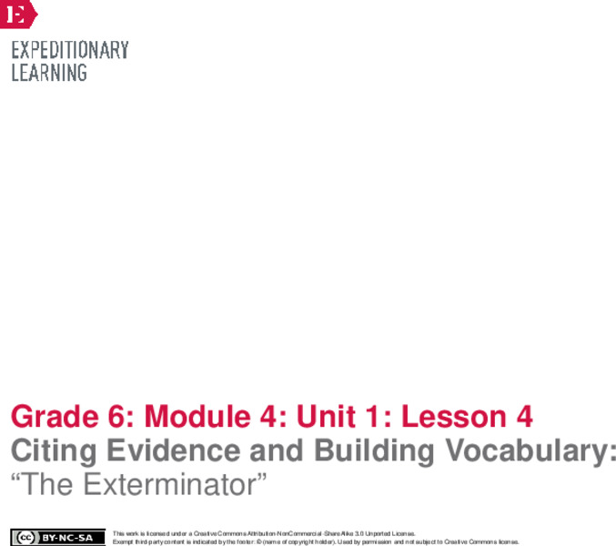 Citing Evidence and Building Vocabulary: “The Exterminator” Lesson Plan