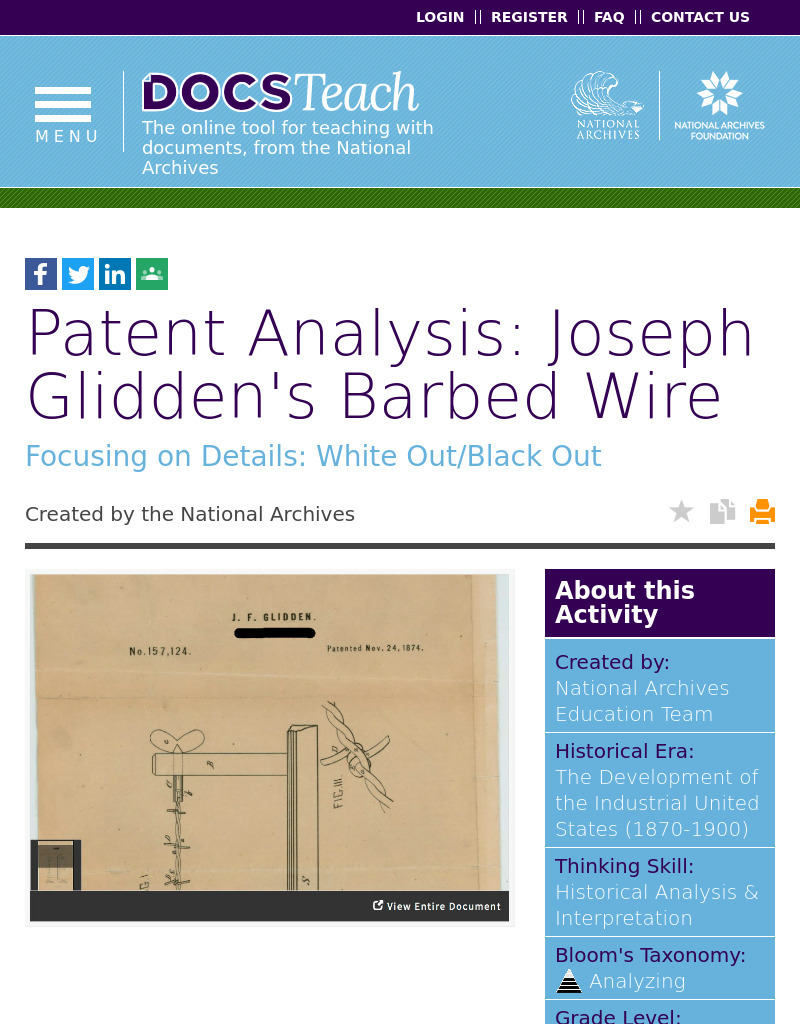 Patent Analysis: Joseph Glidden's Barbed Wire Interactive