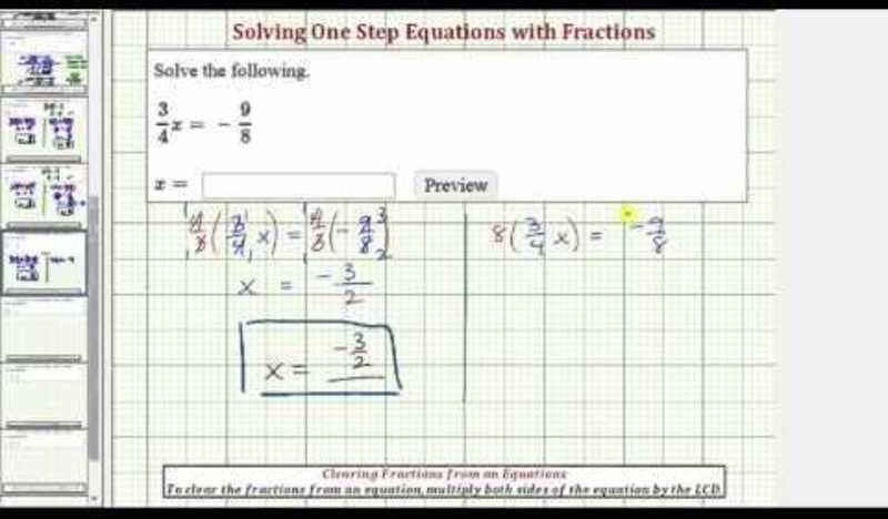 Solve a One Step Equation by Multiplying by Reciprocal (a/b)x=-c/d (Example) Instructional Video