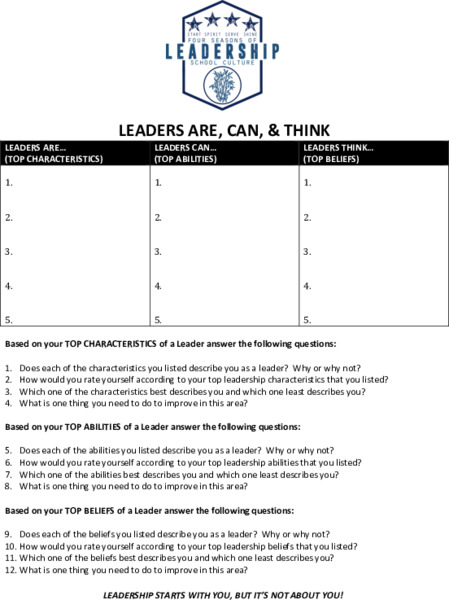 Leaders Are, Can, and Think Worksheet