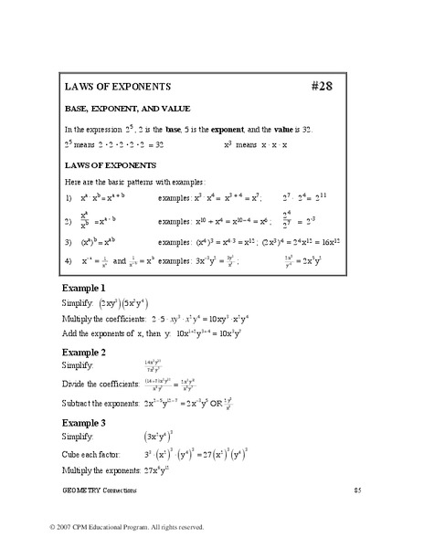 Laws of Exponents Worksheet
