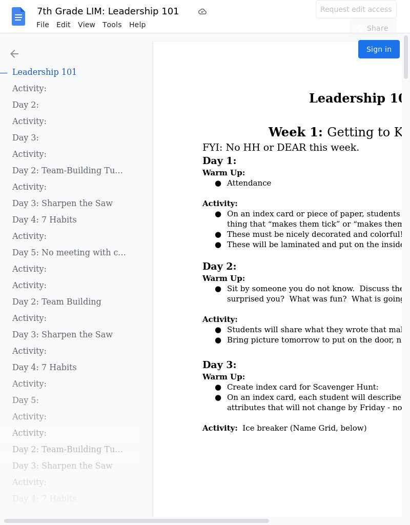 Leadership 101 Unit Plan