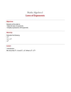 Laws of Exponents Lesson Plan