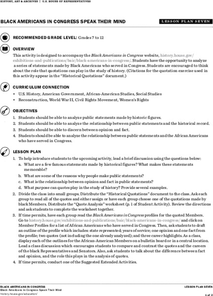Black Americans in Congress Speak Their Mind Lesson Plan