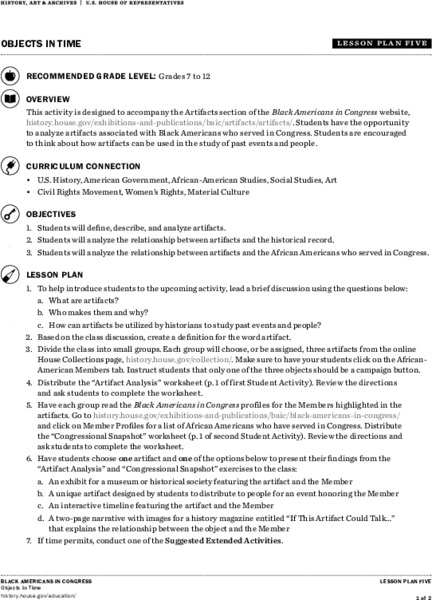 Objects in Time Lesson Plan