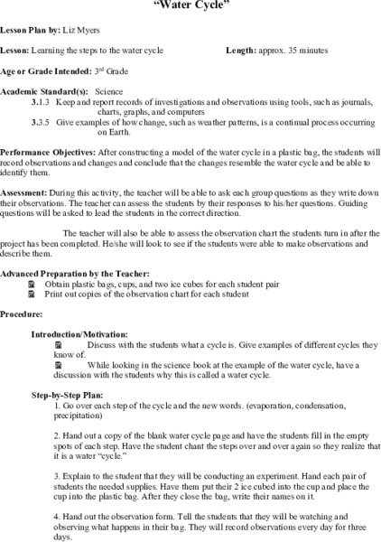 Water Cycle Lesson Plan