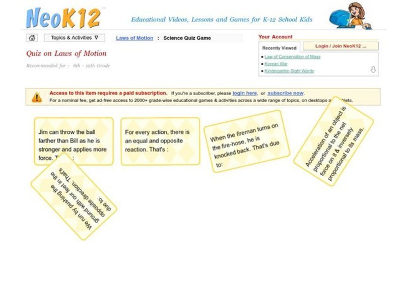 Laws of Motion Quiz Interactive