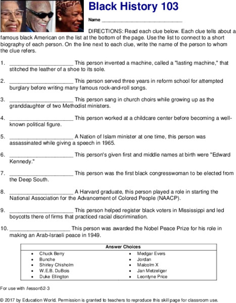 Black History 103 Worksheet