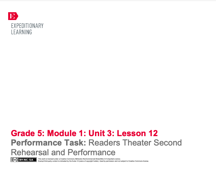 Performance Task: Readers Theater Second Rehearsal and Performance Lesson Plan
