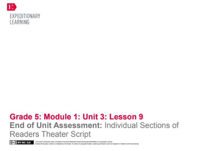 End of Unit Assessment: Individual Sections of Readers Theater Script Lesson Plan