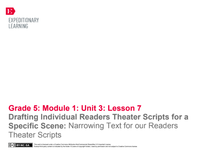 Drafting Individual Readers Theater Scripts for a Specific Scene: Narrowing Text for our Readers Theater Scripts Lesson Plan