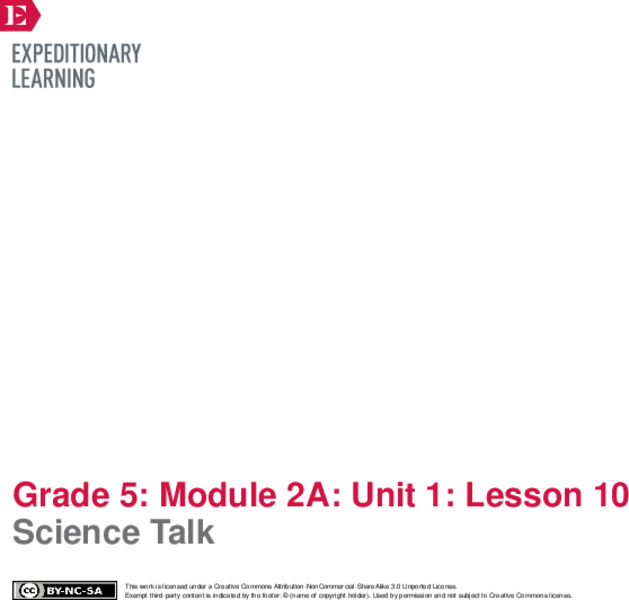 Science Talk Lesson Plan