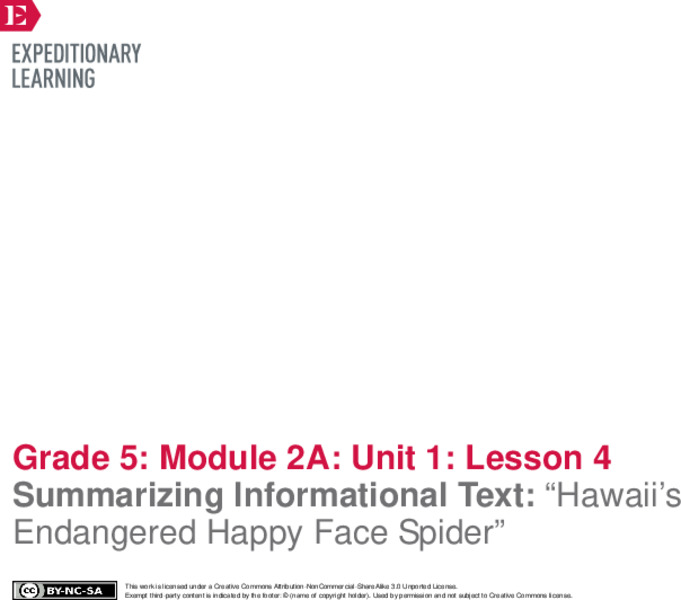 Summarizing Informational Text: “Hawaii’s Endangered Happy Face Spider” Lesson Plan