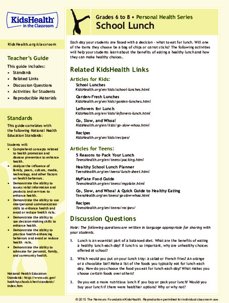 School Lunch: Grades 6-8 Lesson Plan