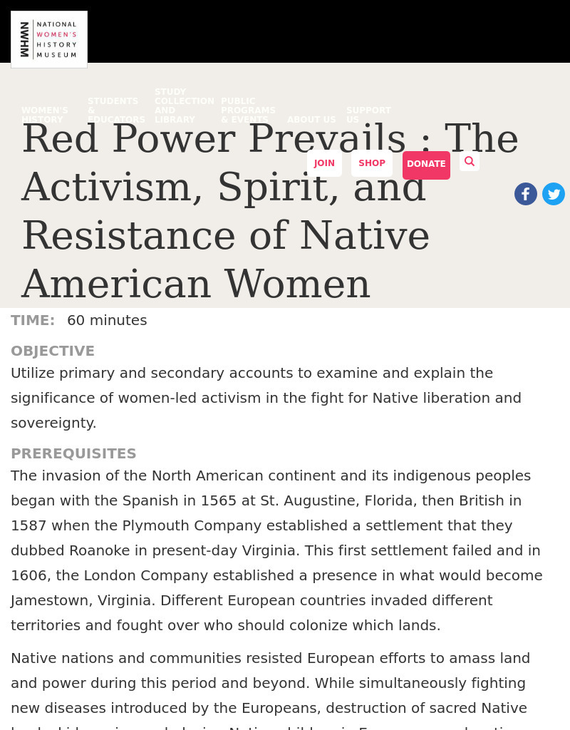 Red Power Prevails : The Activism, Spirit, and Resistance of Native American Women Lesson Plan