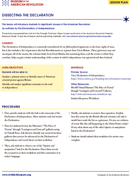Dissecting the Declaration Lesson Plan