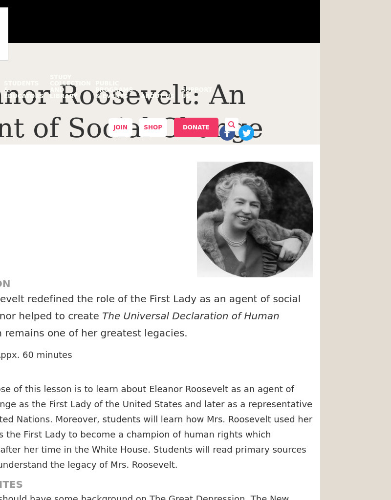 Eleanor Roosevelt: An Agent of Social Change Lesson Plan