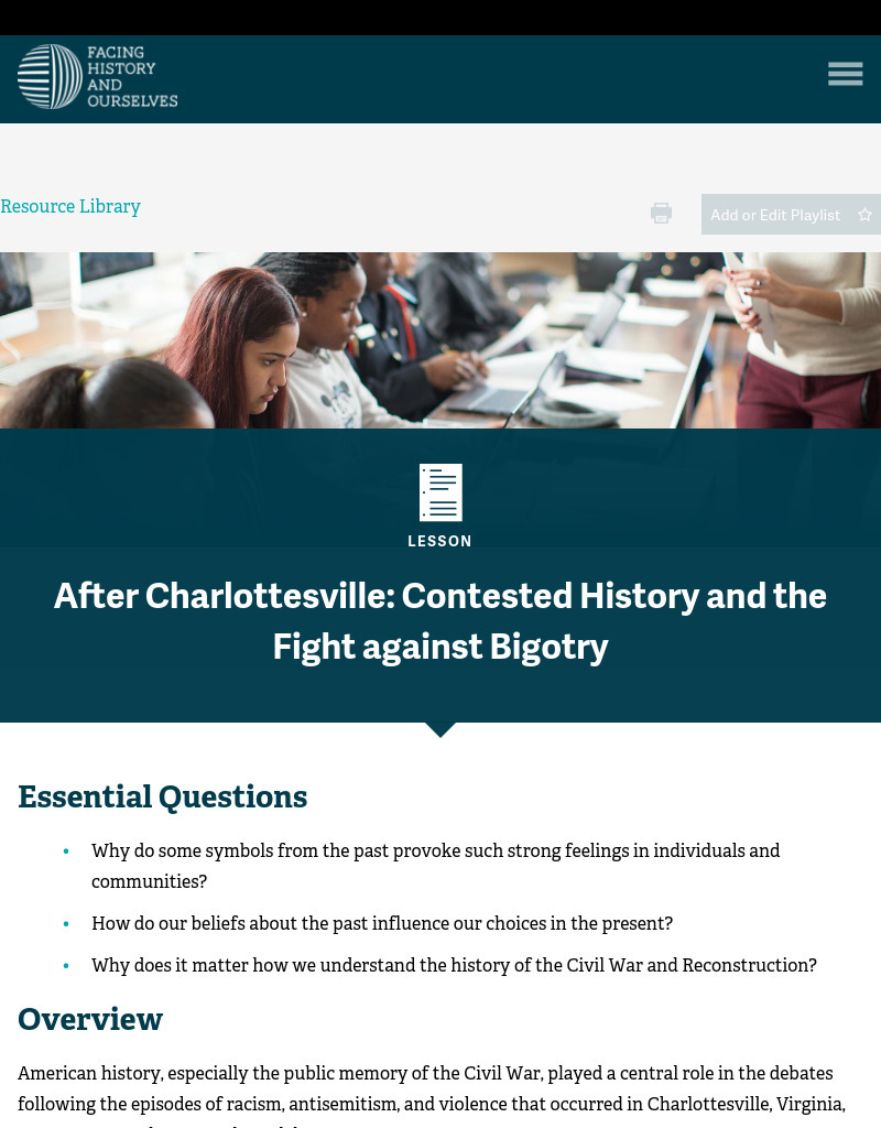 After Charlottesville: Contested History and the Fight against Bigotry Lesson Plan