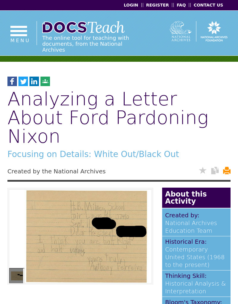 Analyzing a Letter About Ford Pardoning Nixon Interactive