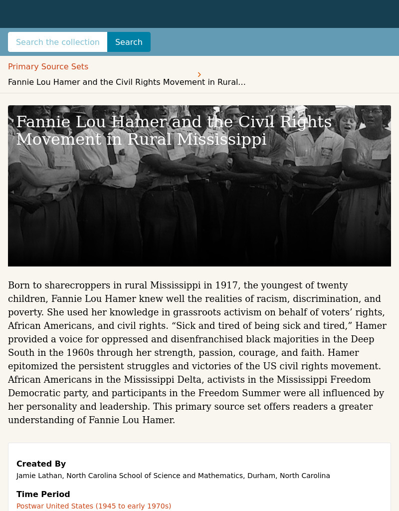 Fannie Lou Hamer and the Civil Rights Movement in Rural Mississippi Activity