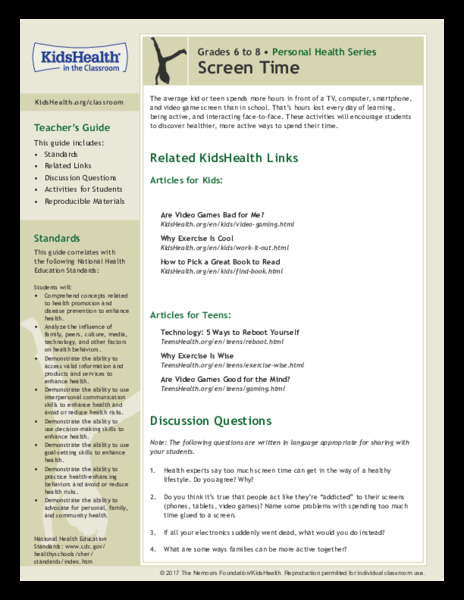 Screen Time: Grades 6-8 Lesson Plan