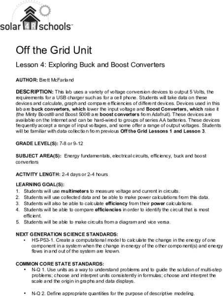 Exploring Buck and Boost Converters Lesson Plan