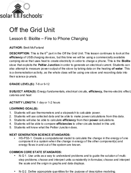 Biolite - Fire to Phone Charging Lesson Plan