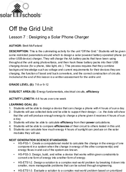 Designing a Solar Phone Charger Lesson Plan