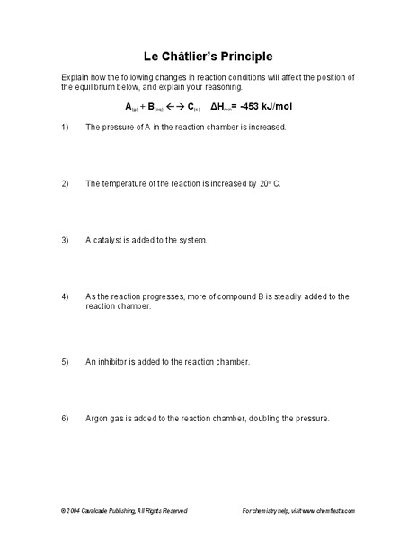 Le Chatelier's Principle Worksheet