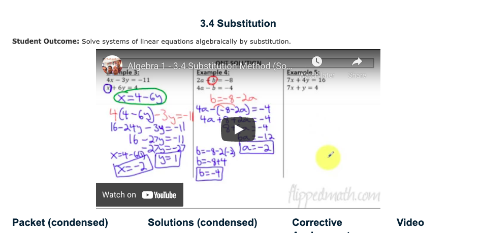 Substitution Method Instructional Video