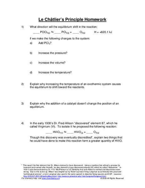 Le Chatelier's Principle Worksheet