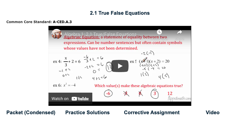 True False Equations Instructional Video
