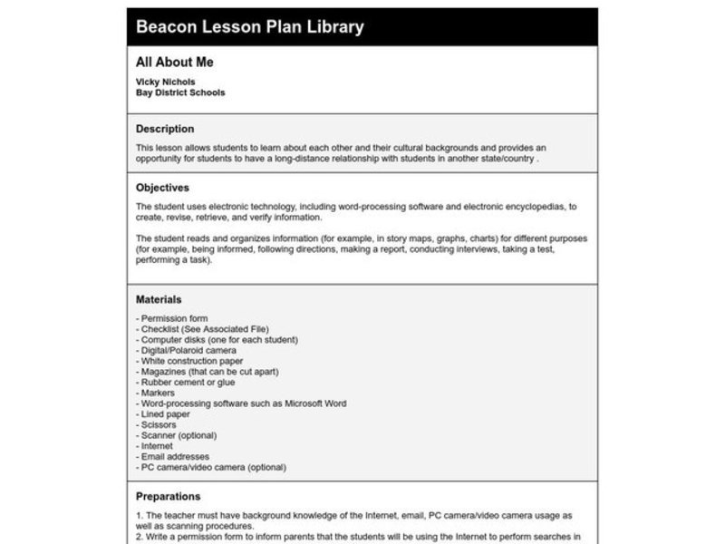 All About Me Lesson Plan