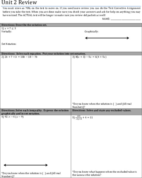 Unit 2 Review: Create and Solve Equations and Inequalities Worksheet