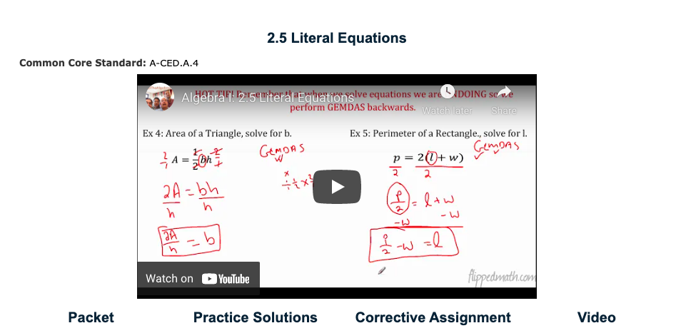 Literal Equations Instructional Video