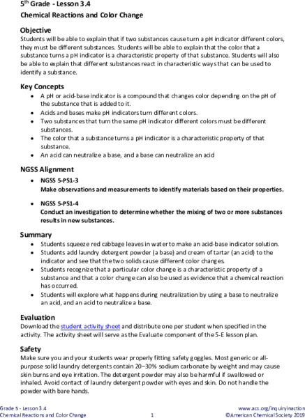 Chemical Reactions and Color Change Lesson Plan
